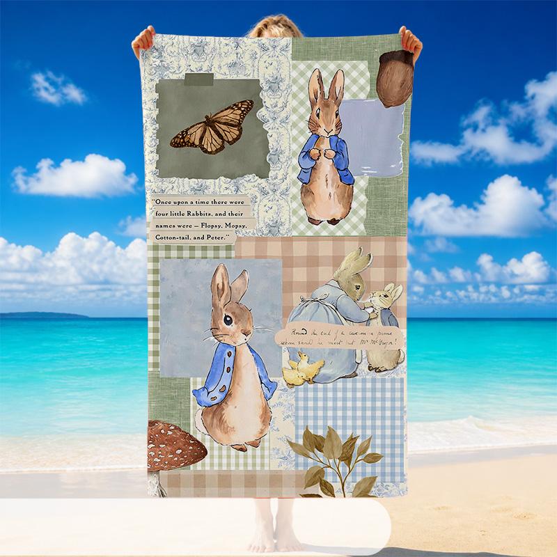 Quick Dry Beach Towel Peter Rabbit Pattern, Lightweight Absorbent Towel for Pool Beach Vacation Use