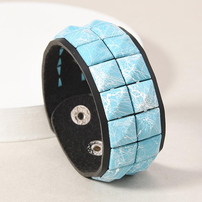 Punk Hip-Hop Square Rivets PU Leather Bracelet For Male Female Buckle Wristband Vintage Jewelry