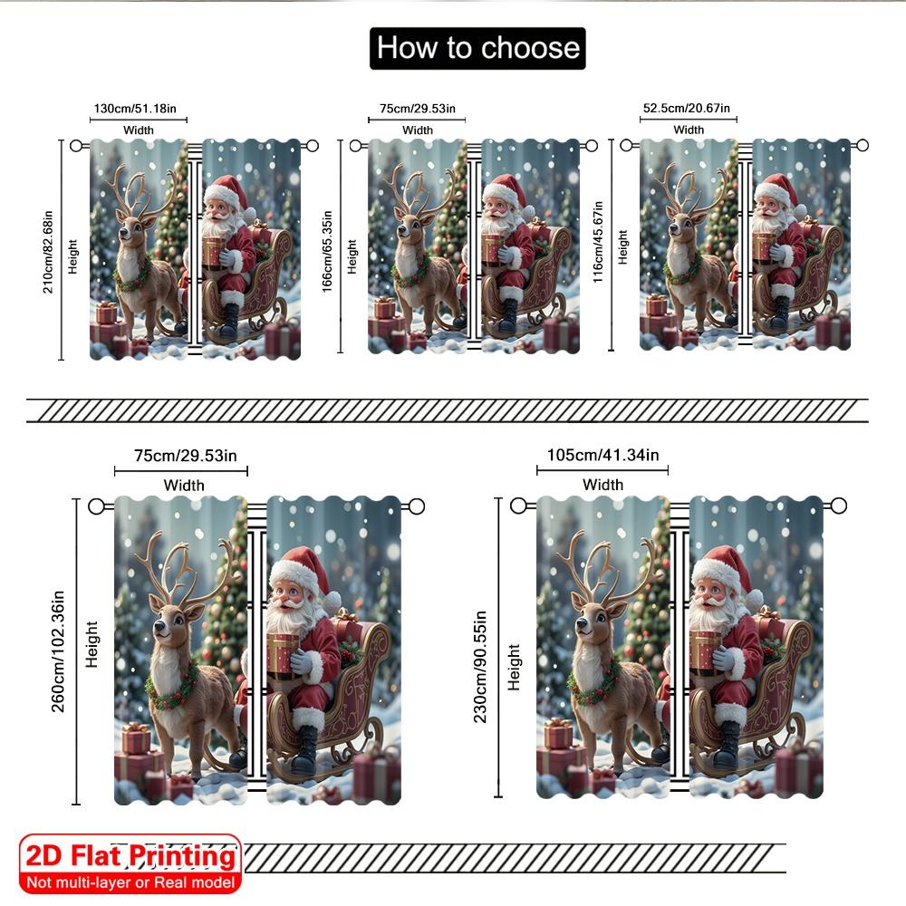 2pcs 2D flat printing Merry Christmas Popular Party Window Curtains Santa Claus Sleigh Gifts Deer Polyester Without Electricity