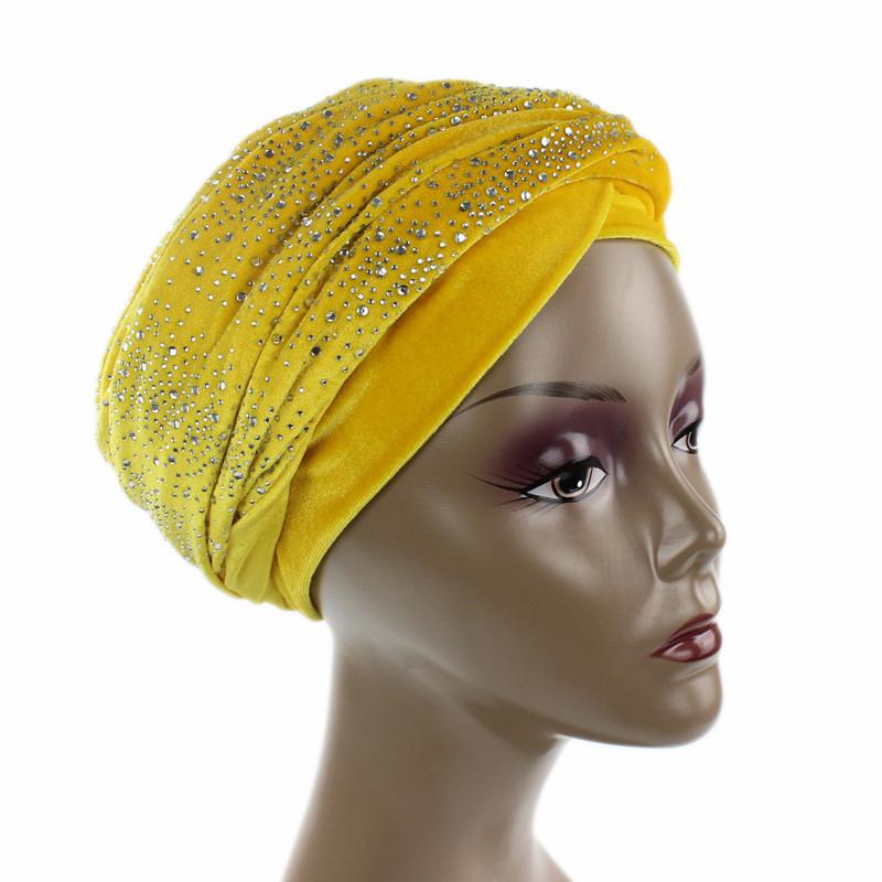 Rhinestone African Head Wraps Scarf Velvet Women'S Turban Caps Muslim Headscarf Bonnet Lady Wrap Head Scarves Turbante Mujer