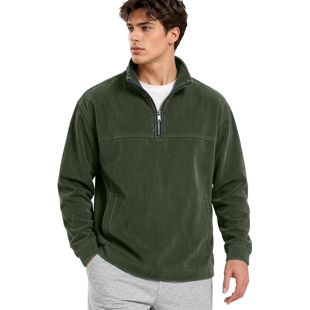 Men's Corduroy Zip-Up Sweatshirt Long Sleeve Casual Top with Pockets for Everyday Wear