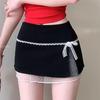 Bowknot Sweet Lace Patchwork High-Waisted A-Line Skirt - Summer Spicy Style Anti-Exposure Hip-Hugging Short Skirt for Women.