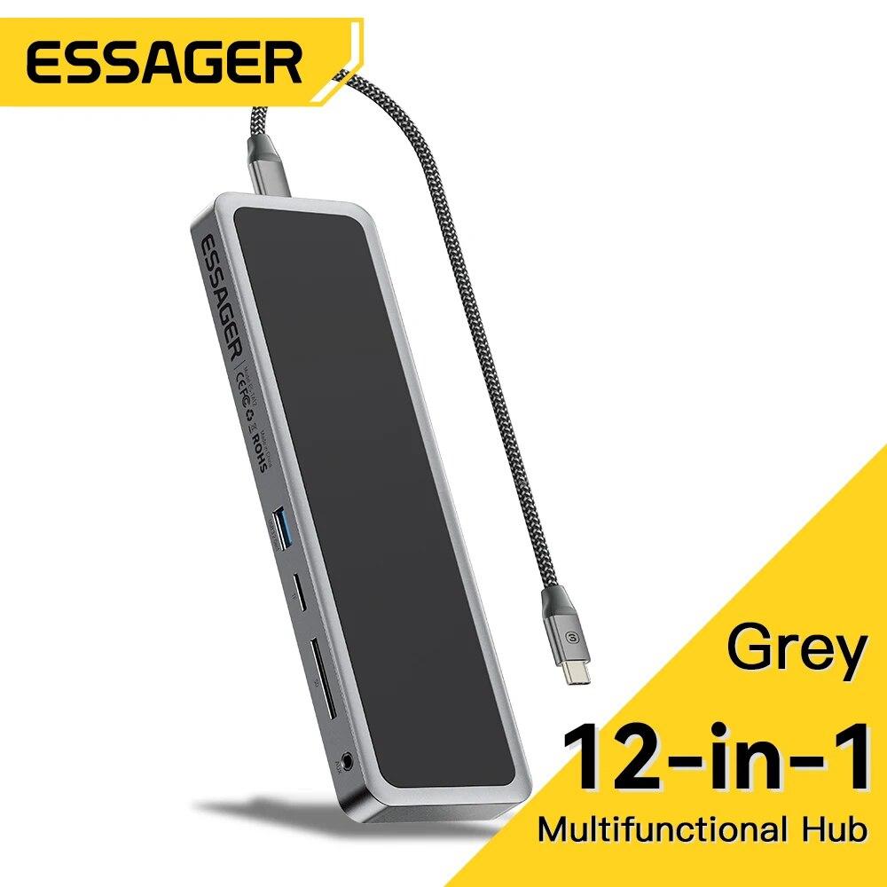 

Essager 12 в 1 Usb Type C Hub 4K 60 Гц док-станция для ноутбука HDMI-совместимый Dp Rj45 Sd Tf для Macbook Air Pro адаптер-сплиттер серый