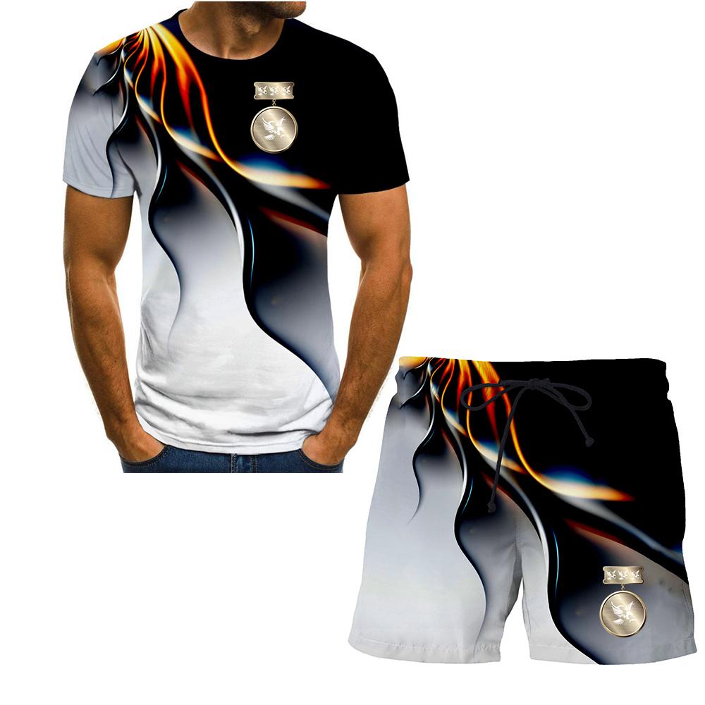 

костюм с узором орла мужской костюм-двойка шорты с короткими рукавами полный комплект одежды мужской костюм XXL