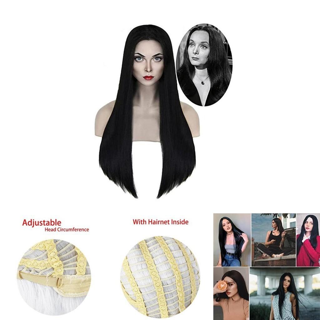 Wednesday Morticia Cosplay Wig Heat-resistant Hairpiece Addam Family Halloween Prop