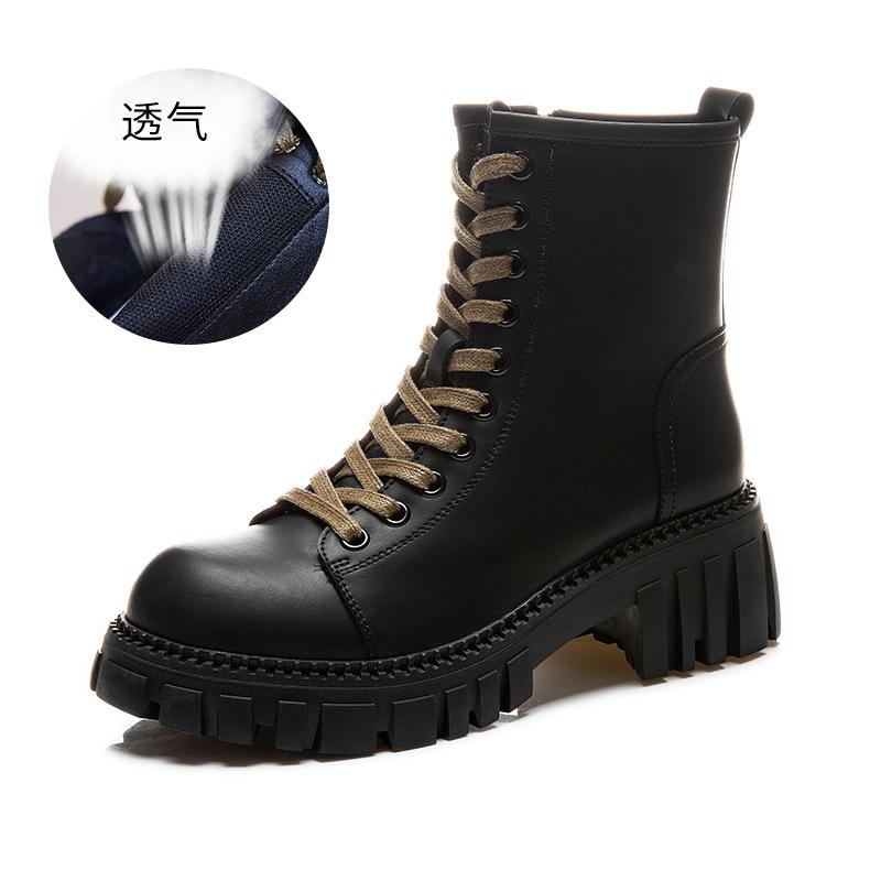 

Leather Martin Boots Short Boots Women s 2025 Autumn New Women s Leather Skinny Boots Thick Heel Women s Boots Casual Versatile Boots Women 35 чёрный