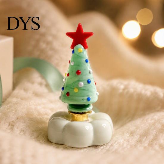 Glass Christmas Tree Ornaments Handmade Ornament with Star Top And Colorful Bead Details, Crystal Holiday Decor Desktop Rotating Figurine for