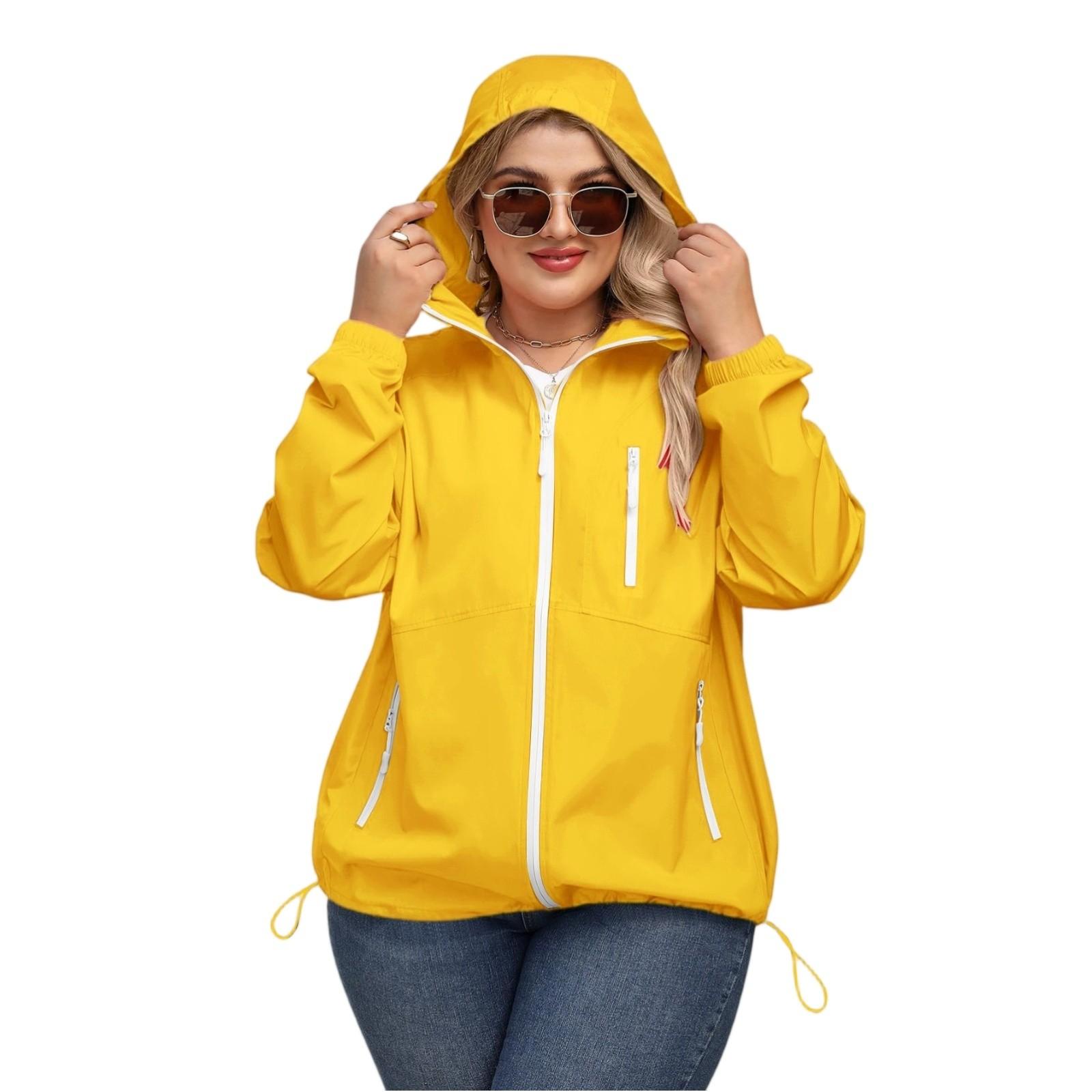 

Женская однотонная ветровка с капюшоном и длинными рукавами, спортивная ветровка для альпинизма, куртка и топ XL жёлтый