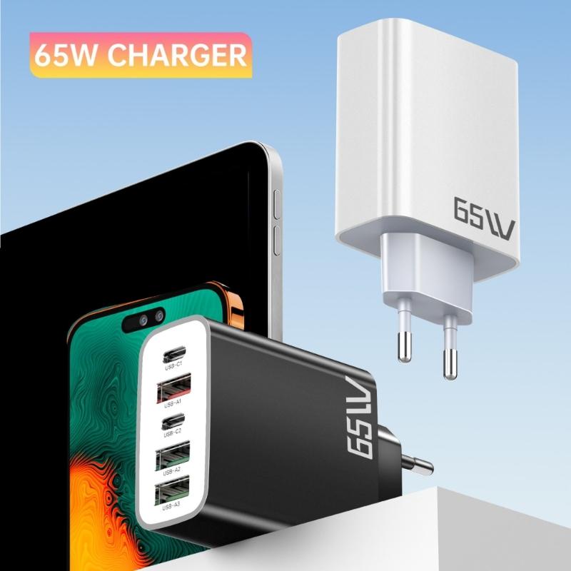 MultiPort PD65W Fast Charger Block 5V3A Power Delivery Compactly Wall Charging Plugs With 2 USB C 3 USB A Ports