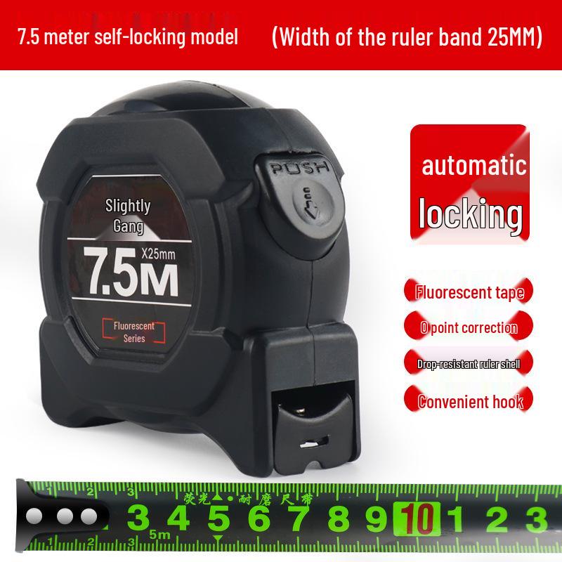 Automatic Locking Fluorescent Steel Tape Measure - Black Technology, 5m/10m, Thickened, Drop-Proof, Wear-Resistant