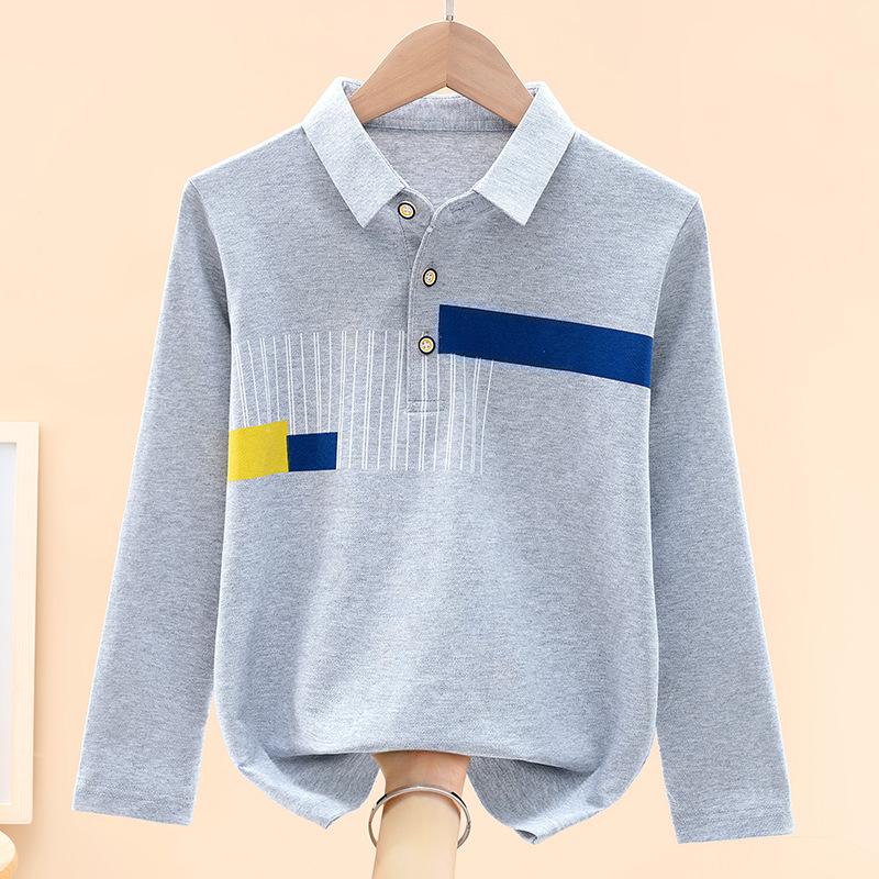 Jungen Polohemd langärmlig aus reiner Baumwolle für Grundschule, Frühjahrs-/Herbstbekleidung