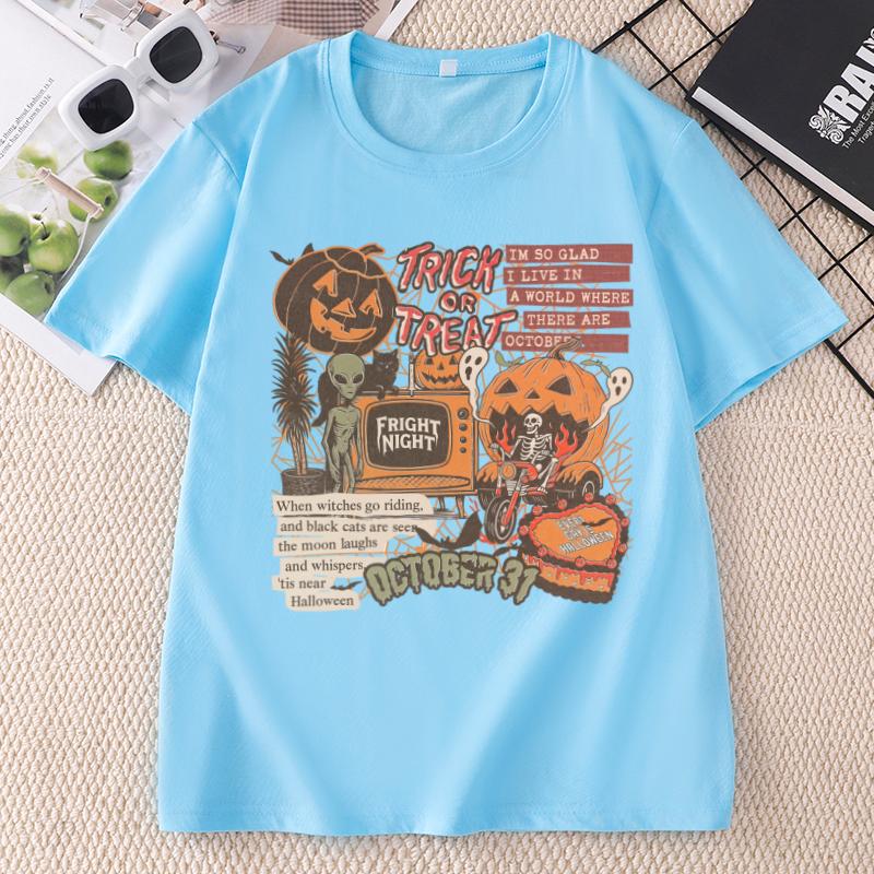 Halloween Retro T Shirt Unisex Unisex Spooky Season Ghost Tee Cotton Short Sleeve Round Neck Printed Tshirt Unisex Clothing