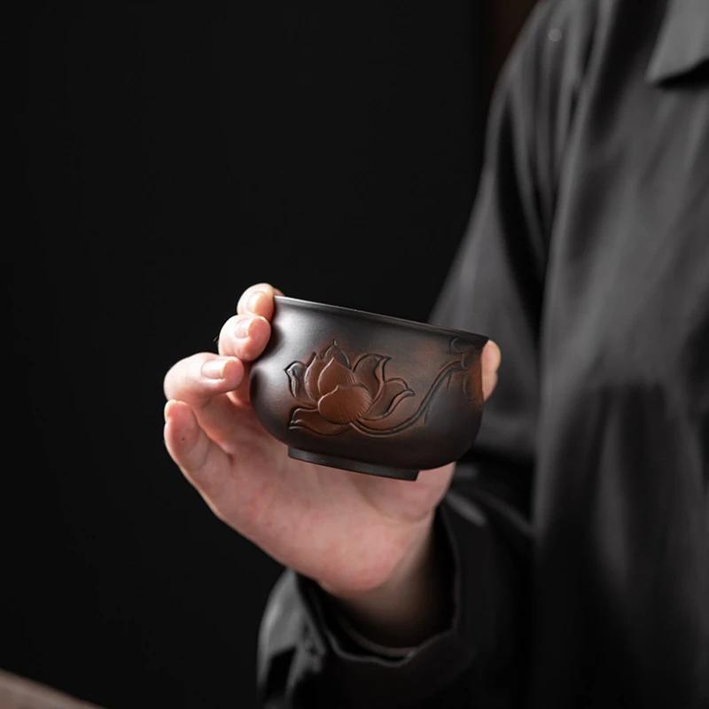 Hand-Carved Purple Clay Tea Cup - Premium Kung Fu Ceramic Master Cup for Zen Tea, Single Tea Bowl & Luxury Gifts