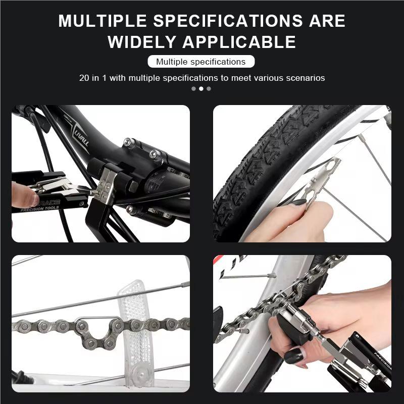 RIDERACE Bike Repair Tool 20 In 1 Portable Chain Splitter Cutter Hex Spoke Wrench Screwdriver Multitool For Bicycle Multi Tools