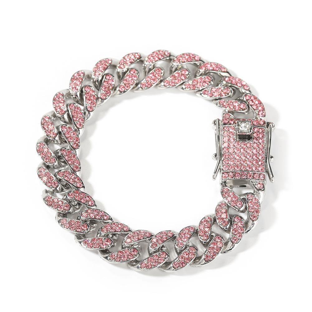 Fashion Versatile Pink Diamond Alloy Bracelet Simple Geometric Love Bracelet Women's New Hipster Hip-hop Jewelry