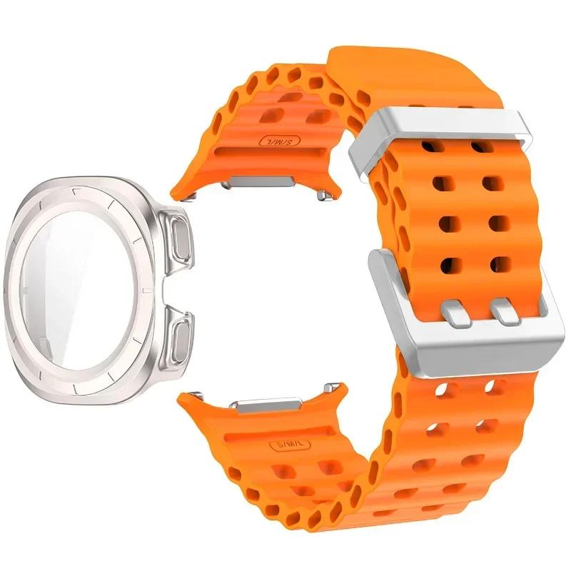 Schutzhülle aus gehärtetem Glas + Armband für Samsung Galaxy Watch Ultra 47mm Silikonarmband für Galaxy Watch Ultra 47mm Armband Schutzhülle