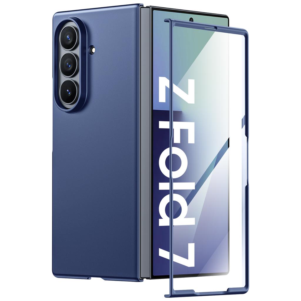 Slim Fit Case for Samsung Galaxy Z Fold 7, with Front Built-in Screen Protector, Ultra Thin Matte PC Protective Cover-Blue