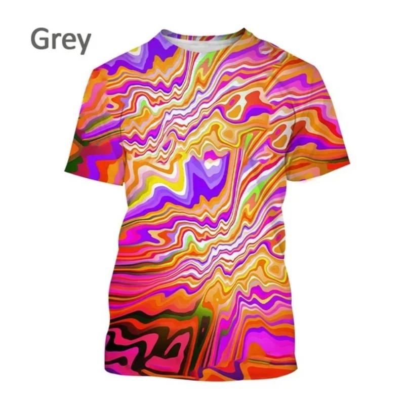 New Fashion Stripes Vertigo Casual Round Collar Unisex Short Sleeve Colorful Striped Personality 3D Printing T-Shirt