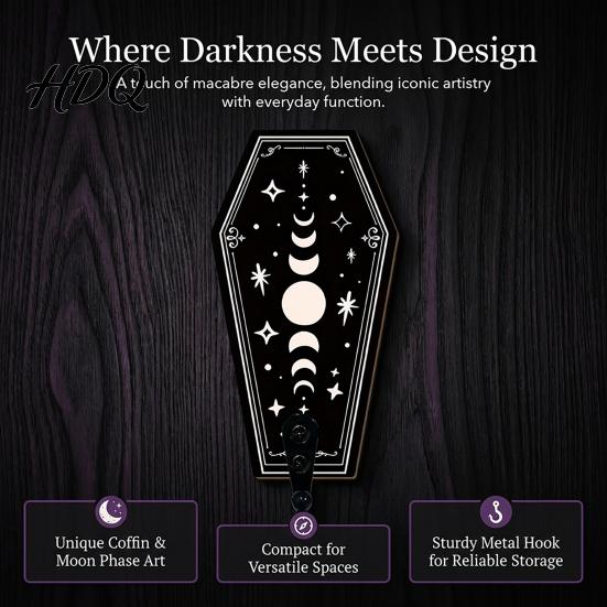 Gotischer Stil Wandaufbewahrung Halloween Holz Haken mit Mond Stern Skelett Mustern Dekorativer Retro Schlüsselhalter für Künstlerisches Holz Eingangsbereich Flur