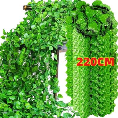 2.2M Künstliche Kletterpflanzenblätter Hängende Künstliche Ranke Efeu Girlande Seide Wandpflanzen Hochzeitsparty DIY Gartendekoration Grüner Rattan