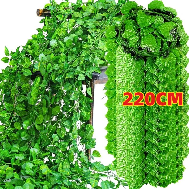 2.2M Künstliche Kletterpflanzenblätter Hängende Künstliche Ranke Efeu Girlande Seide Wandpflanzen Hochzeitsparty DIY Gartendekoration Grüner Rattan