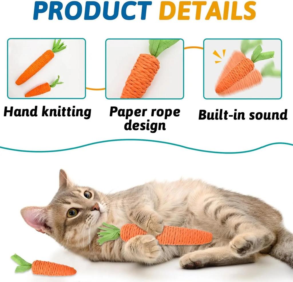 24cm Cat Toys Self-entertainment Carrot Teething and Cat Teasing Sticks, Bite-resistant and Scratch-resistant Teething Clawing