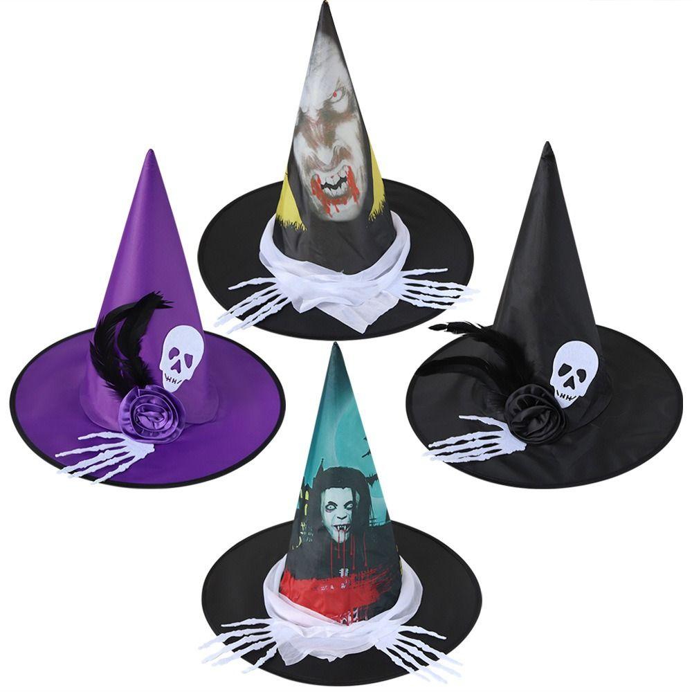 Skull Pattern Halloween Witch Hat Colorful Halloween Cosplay Accessories Children Wizard Cap  Kids