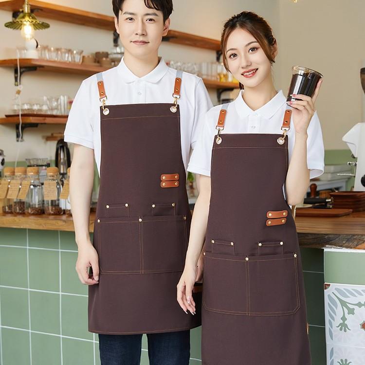 Waterproof Women s Apron with Logo for Restaurants, Cafes, and Catering Canvas Black