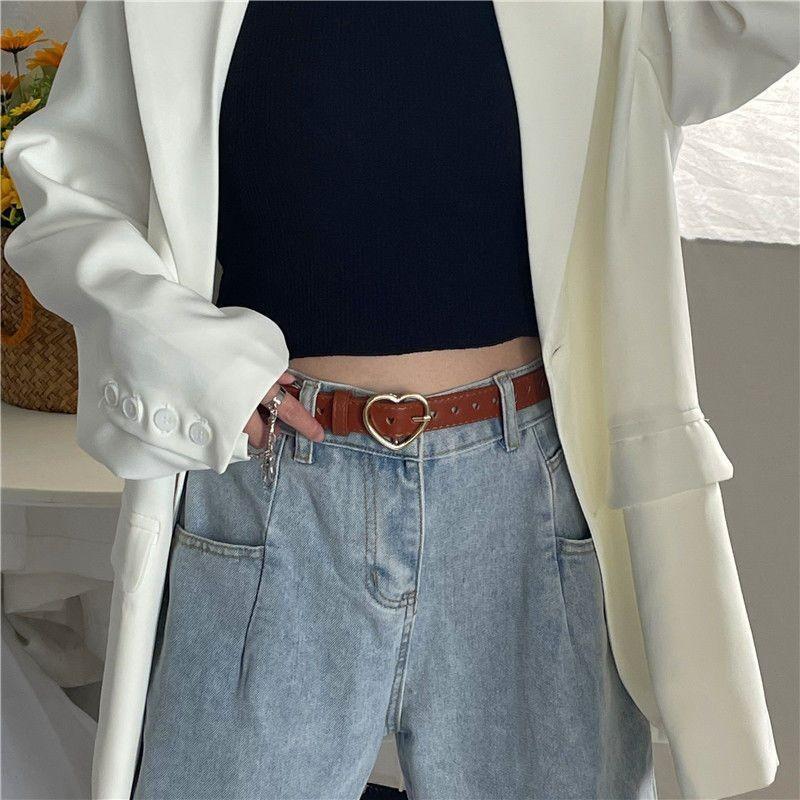 Chic Heart Hole Belt For Students Versatile Pu Material Adjustable Stylish Design