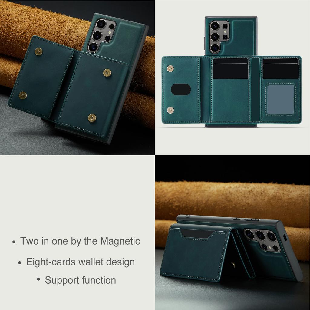 Phone Case Magnetic Detachable Wallet Card Holder Stand Cover Fit for Samsung Galaxy S23 Green S23 Ultra