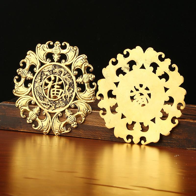 Brass Double Fish Fu Character Tag Hanging Hollow Craft Fu Character Bat Money Five Blessings Dragon and Phoenix Five Fu Ornamen