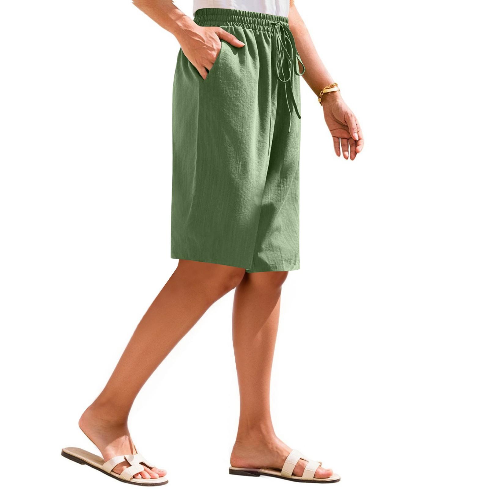 

Женские летние шорты, свободные, повседневные, длиной до середины колена, удобные летние шорты с карманами XXL зелёный