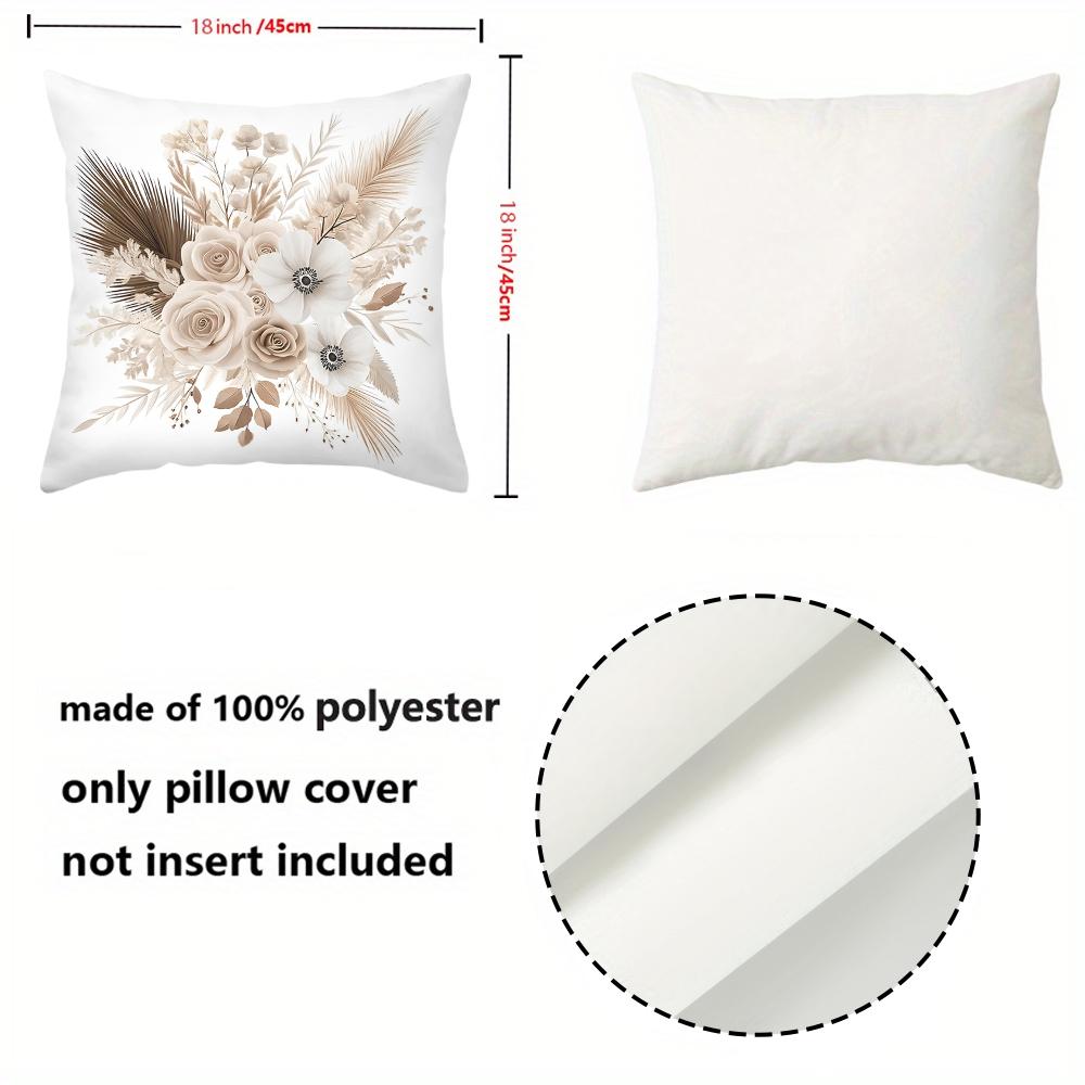 Beige Floral Patterned Cushions for Home Decor Polyester Pillowcase, Sofa Decorative Cushion Cov Headboard Pillow