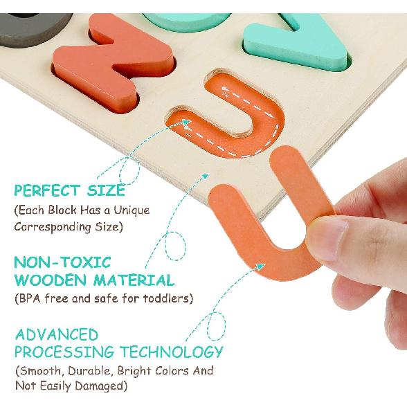 Wooden Puzzles for Toddlers, Kesletney Wooden Alphabet Number Shape Learning Puzzles for Kids, Preschool Educational Toys Gift for Boys Girls Ages 3