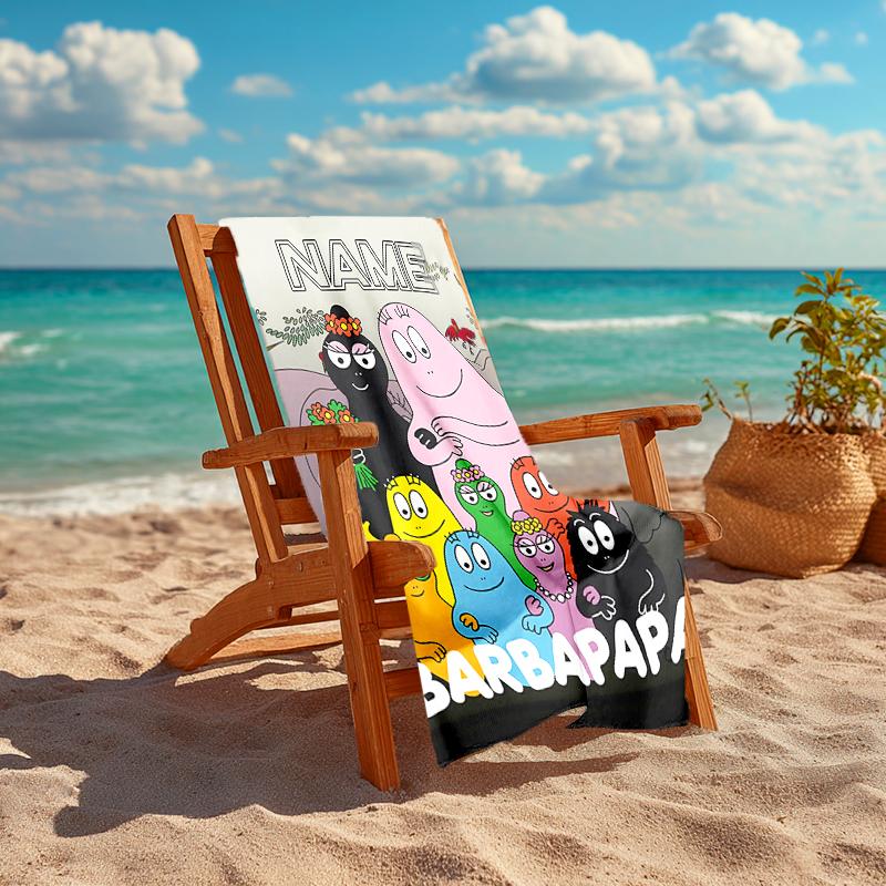 Personalized customized proof beach towel with Barbapapa pattern - soft, absorbent, quick-drying, perfect swimming, camping&bathing
