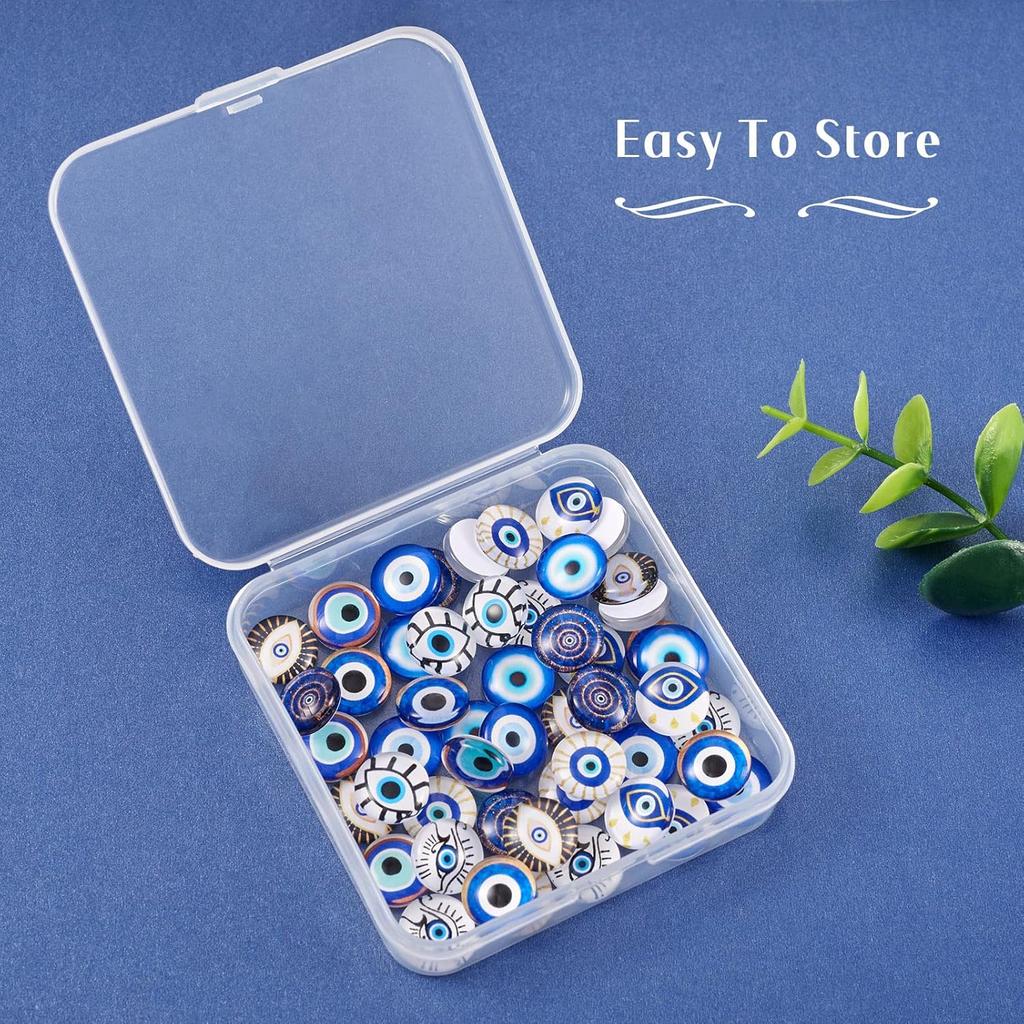 Pandahall 60Pcs Evil Eye Glass Cabochons - 12mm Half Round Flatback Dome Lucky Eye Cameo Gem Cover Beads for Pendant Props Photo Jewelry Making