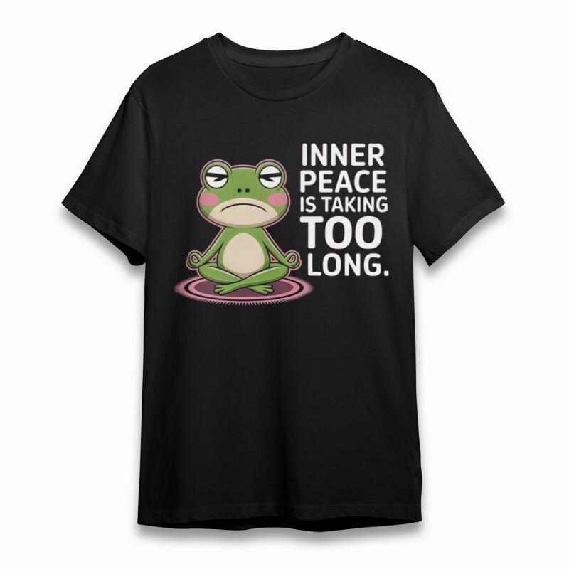 

Women s Classic T-Shirt Inner Peace Frog Zen Graphic Black Cotton Plus Size Tee 4XL