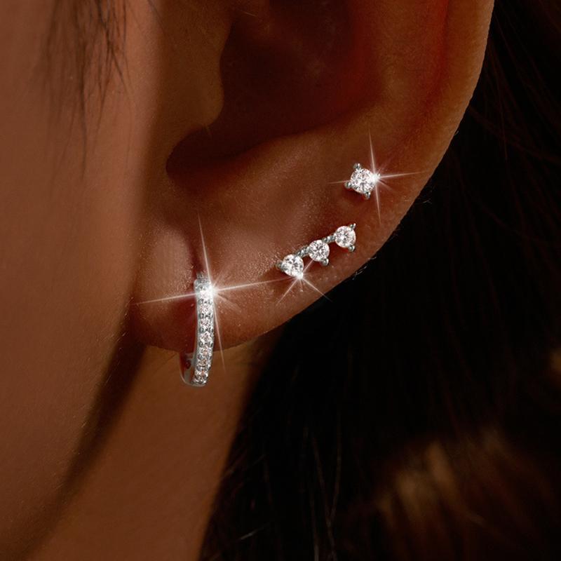 3PCS Stainless Steel Gold Color Huggie Minimal Hoop Earrings Set For Women Simple Small Zircon Piercing Earrings Fashion Jewelry