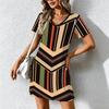 Mode d'été pour femmes Robe à col en V à manches courtes avec imprimé géométrique rétro Jupe courte sexy Robes