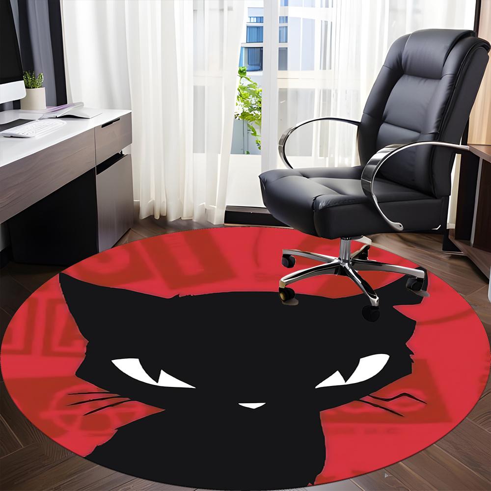 1pc Cat Circle Office Round Area Rug, Indoor Mat Suitable ForOffice, Under Office Chairs Bedroom Living Room Home Decor, Room Deco u54