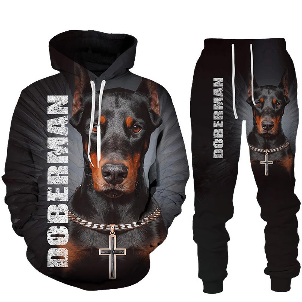

Весна-осінь Толстовки з 3D-принтом «Доберман» Спортивні штани Чоловіча толстовка з капюшоном Комплекти з 2 предметів Спортивний одяг Спортивний костюм Чоловічий костюм 4XL