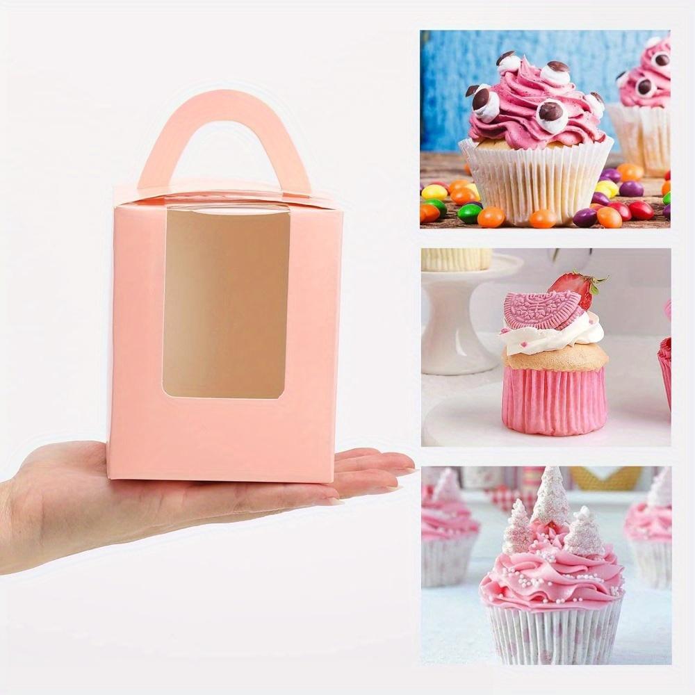 30pcs Cupcake Boxes Individual Cupcake Containers with Window Handle and Inserts Pink Gift Packing Box for Bakery Wrapping Party Favor Packing