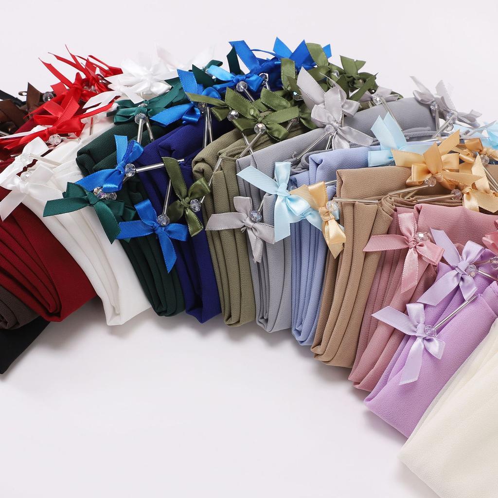 New Chiffon Hijab Veil Scarf Hand-Sewn Glass Tube Bow Long Scarf Gauze Horse Muslim Women Hijab Islam Turban Headscarves Ladies
