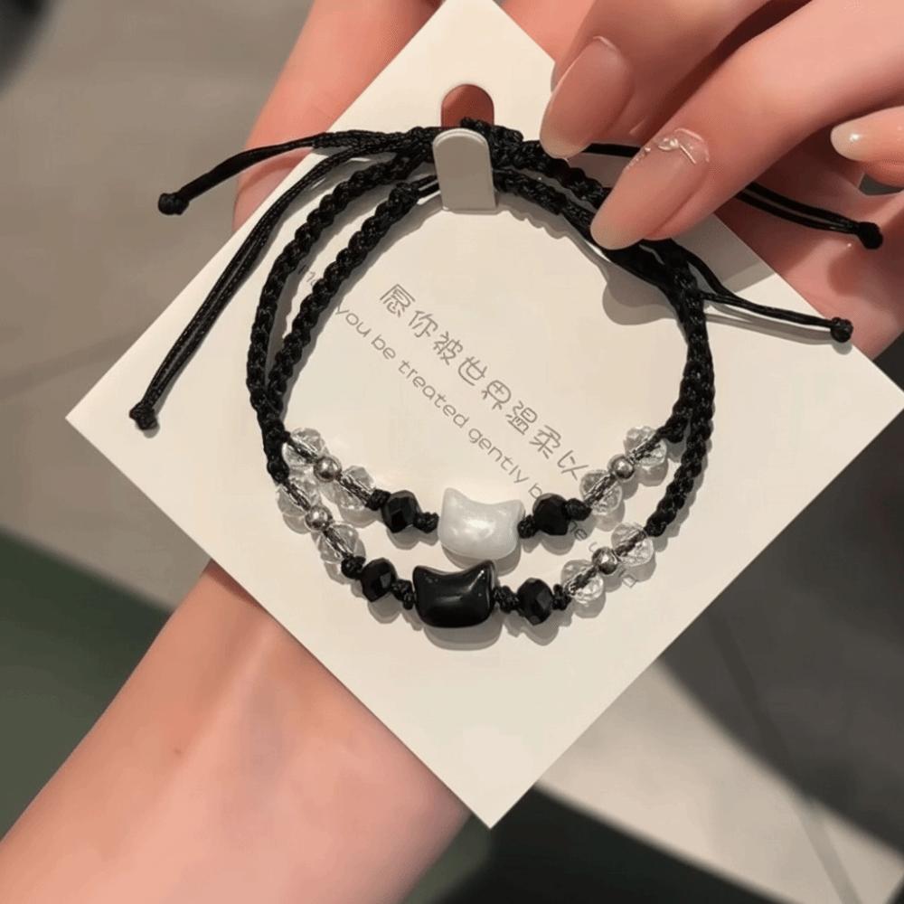 Moonstone Obsidian Couple Bracelet Minimalist Design Cat Bracelet  Couple Wear