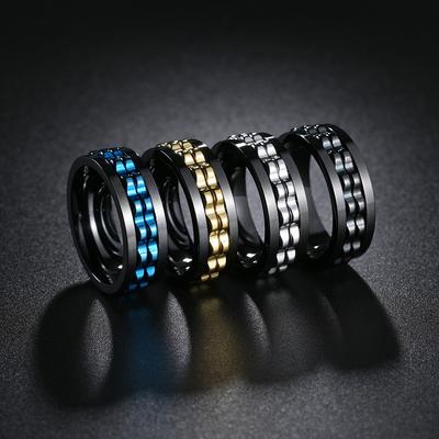 Anelli Anti Stress in Acciaio Inossidabile alla Moda per Uomo Catena a Ingranaggi Rotante Anelli Fidget Rotanti Sollievo dall'Ansia Gioielli Hiphop Punk