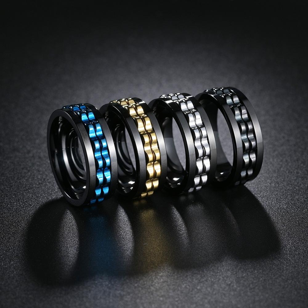 Fashion Punk Style Gear Rotating Anxiety Fidget Ring Titanium Steel Chain Spinner Rings For Men Rock Biker Wedding Party Jewelry