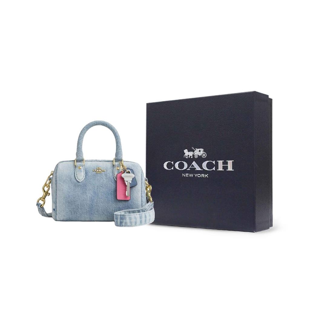 Coach Llavero con Logo Rowan 17 Firma Correa de Hombro Desmontable Ajustable Cierre de Cremallera Bolso Boston de Algodón Bolso Cruzado Mini CDY30-IMNIM