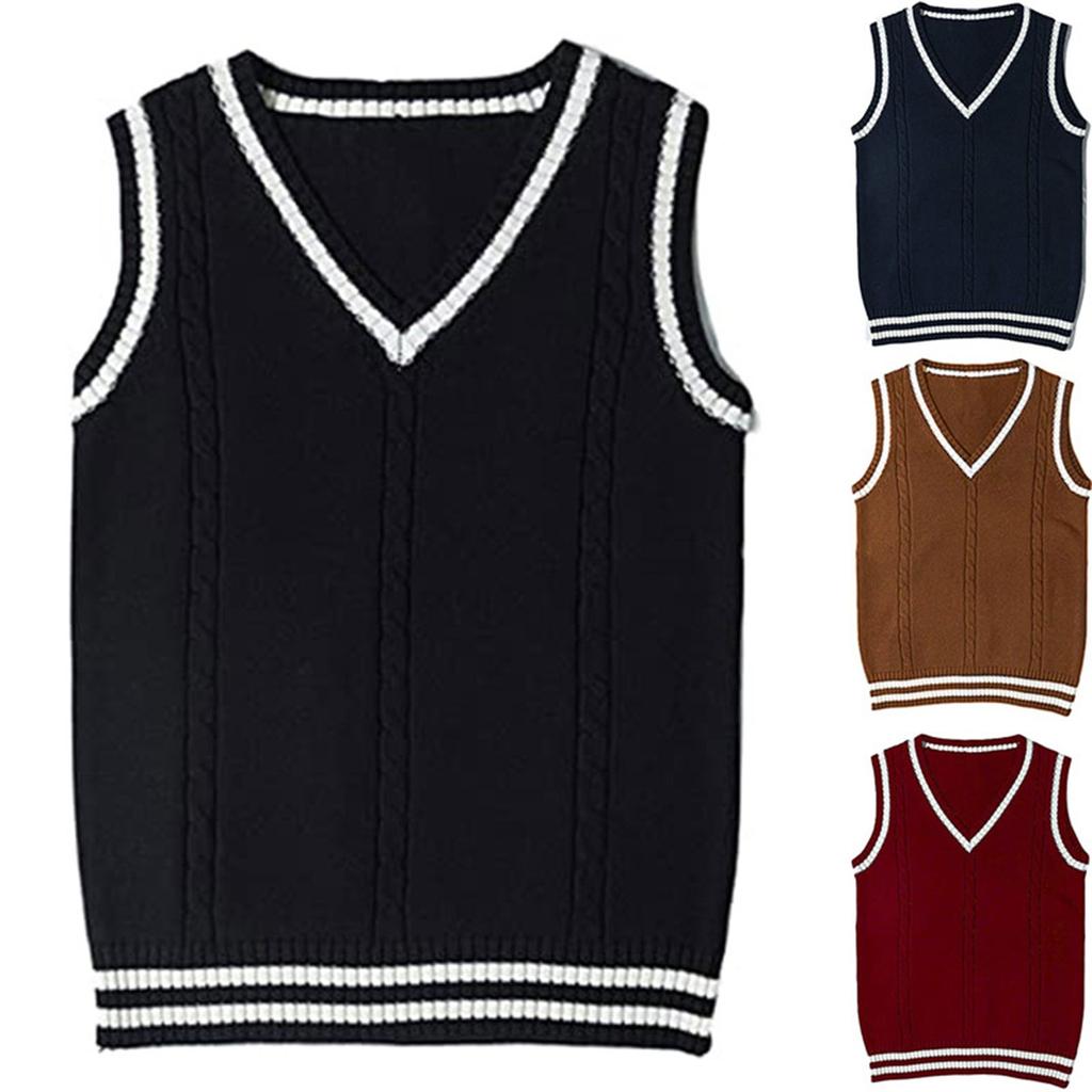 Women's Casual V-Neck Pullover Shirt Collision Color Sleeveless Sweater Vest