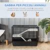 Guinea Pig Cage with Handle, Water Tank, Ramp and Tray, 80x48x58cm, Black
