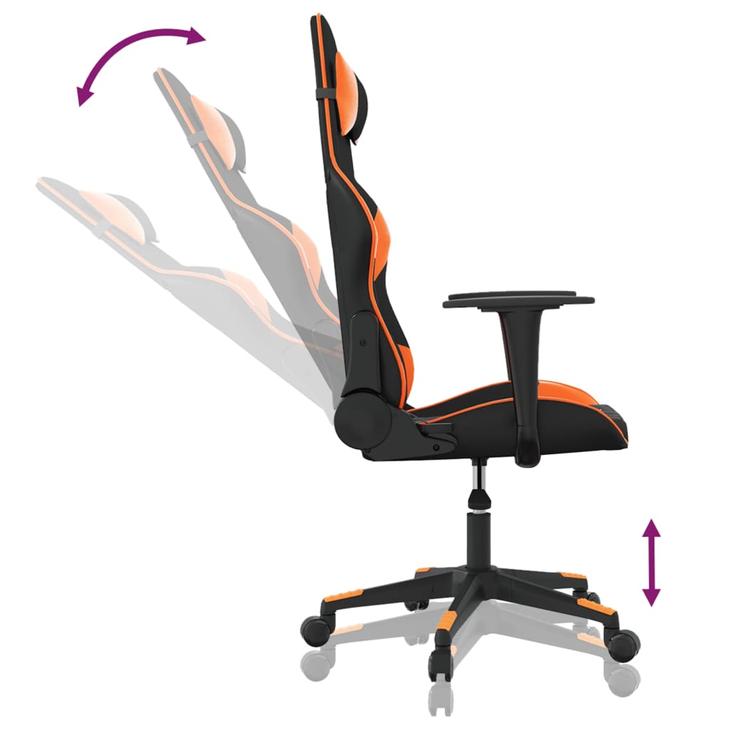 Gaming Chair In Black and Orange Synthetic Leather